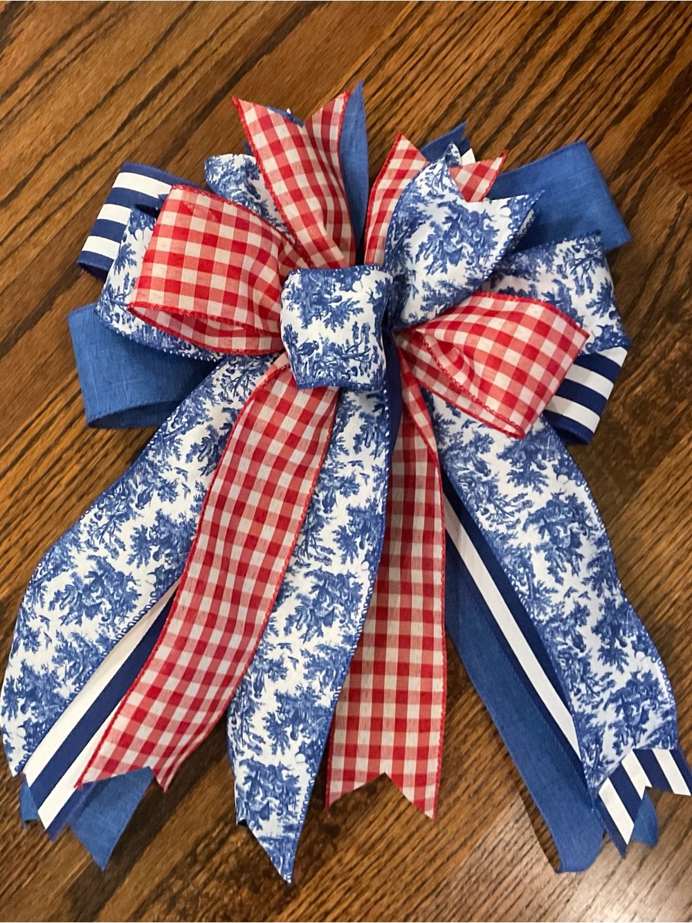 Patriotic Red and Blue Decorative Ribbon Bow Wreath Accent